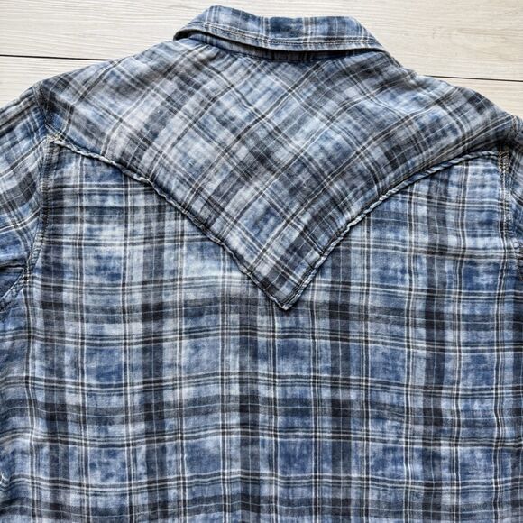 Ryan Michael Men's Large Western Shirt Button Up Blue Woven Plaid Long Sleeve - Picture 10 of 15